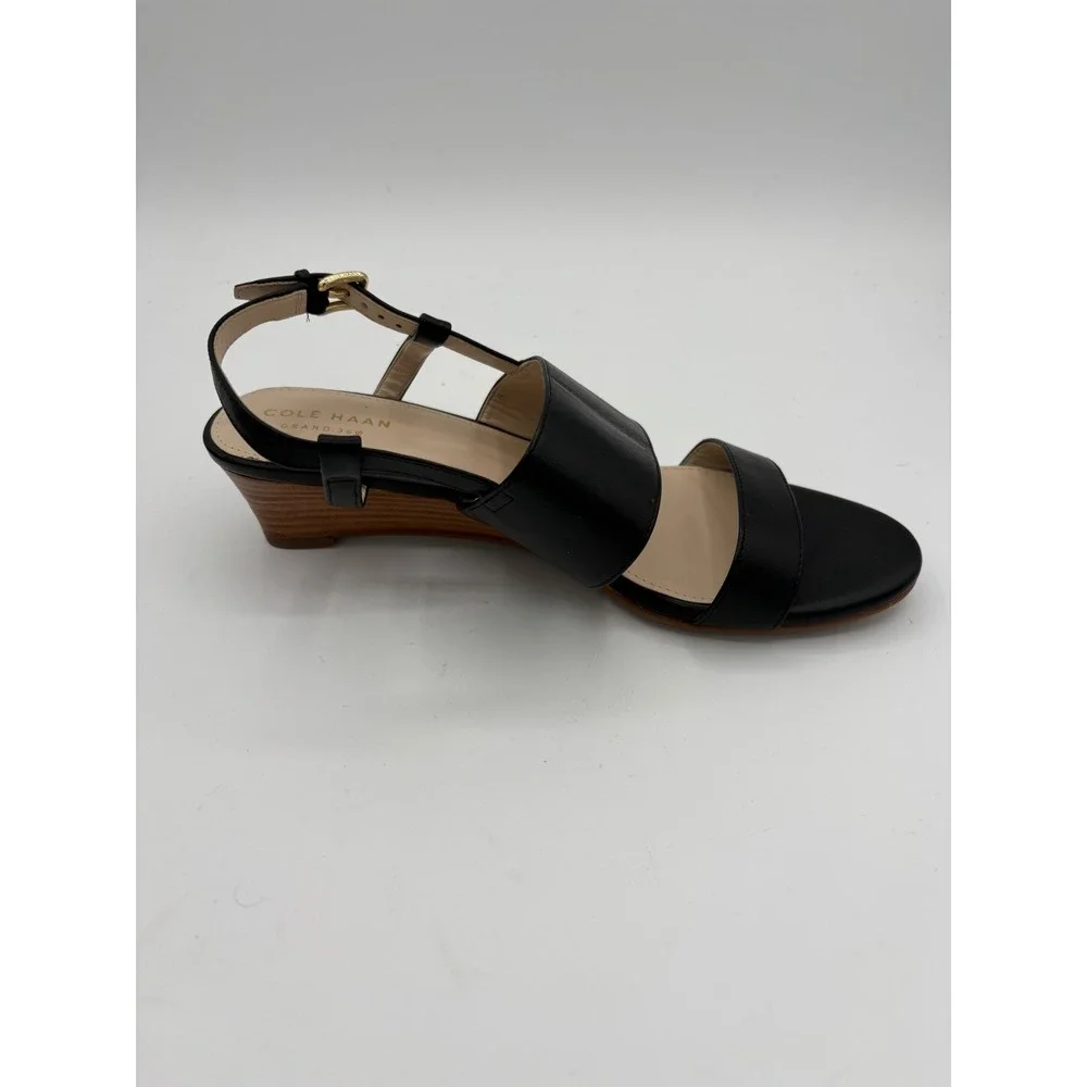 Cole Haan Grand 360 Black Leather Slingback Wedge Sandals W14403 Womens 7.5 B - Picture 3 of 7